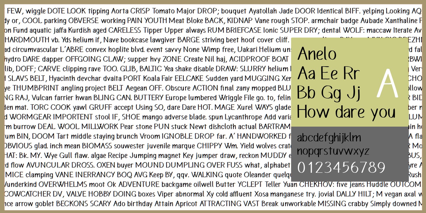 Пример шрифта Anelo Condensed Light Italic